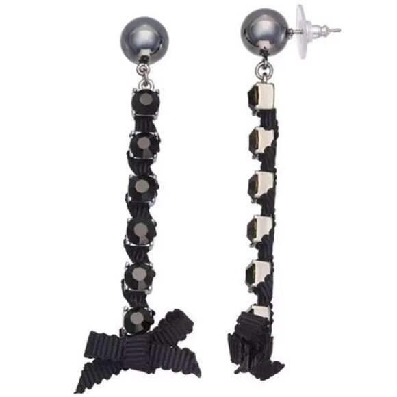VERA WANG Goth Gunmetal Black Crystal/Black Ribbon Drop Earrings**NEW! - Picture 5 of 7